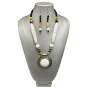 Women's Colored Wooden Necklace Set With Large Pendant -- Jewelry 49
