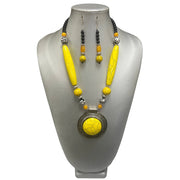 Women's Colored Wooden Necklace Set With Large Pendant -- Jewelry 49