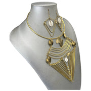 Women's Gold Metal Necklace Set with Africa Map and Cowrie Shells -- Jewelry 57