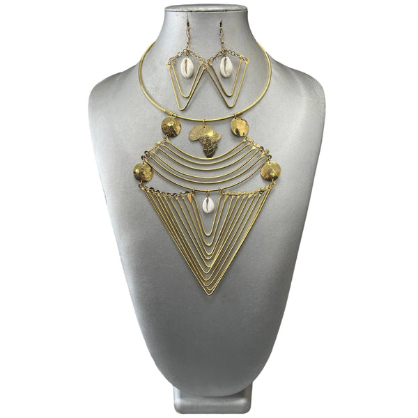 Women's Gold Metal Necklace Set with Africa Map