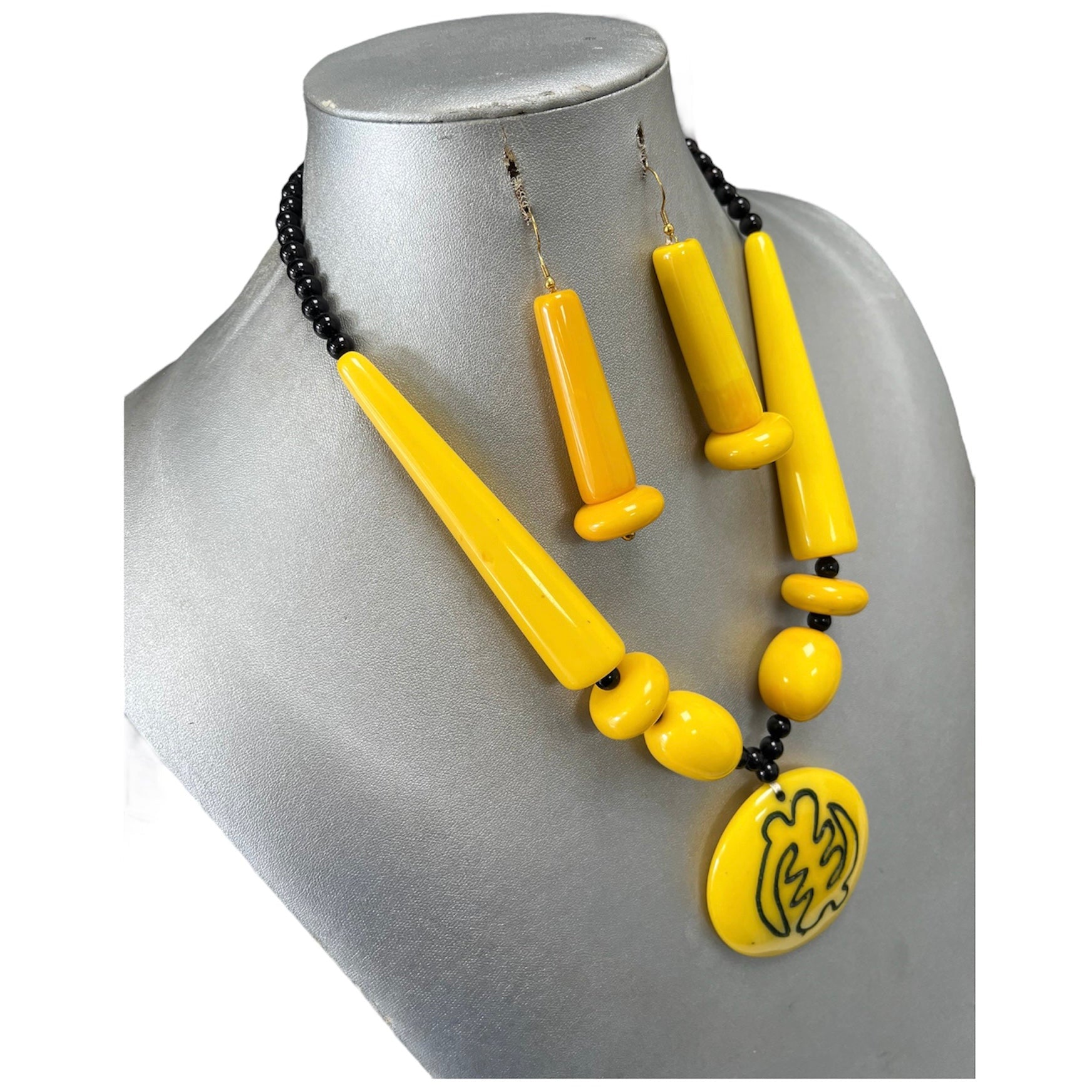 African Women's Colored Wood Necklace side look