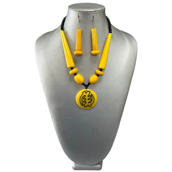 African Women's Colored Wood Necklace front look