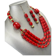 African Women's Wooden Beaded 3 Layer Necklace Set -- Jewelry 58