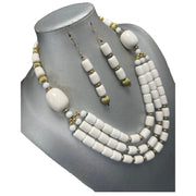African Women's Wooden Beaded 3 Layer Necklace Set -- Jewelry 58