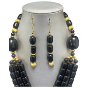 African Women's Wooden Beaded 3 Layer Necklace Set -- Jewelry 58