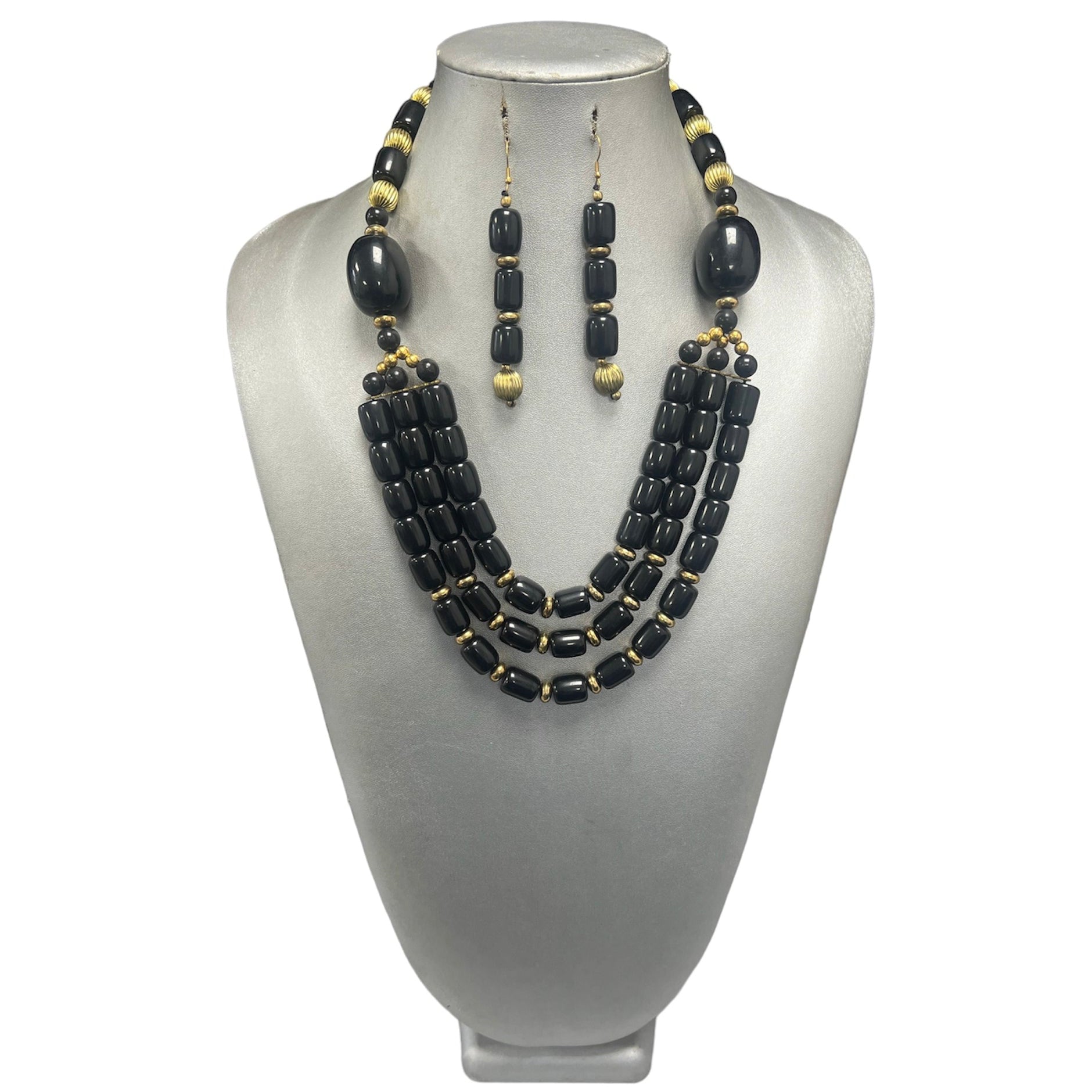African Women's Wooden Beaded 3 Layer Necklace Set -- Jewelry 58