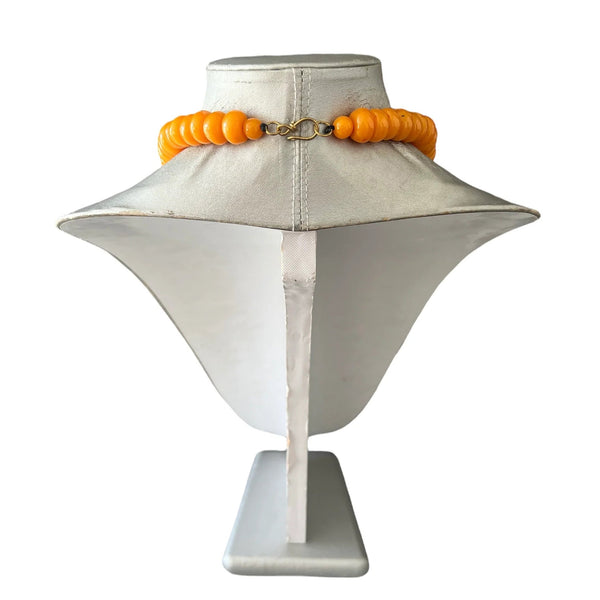 African Women's Orange Beaded Necklace backlock