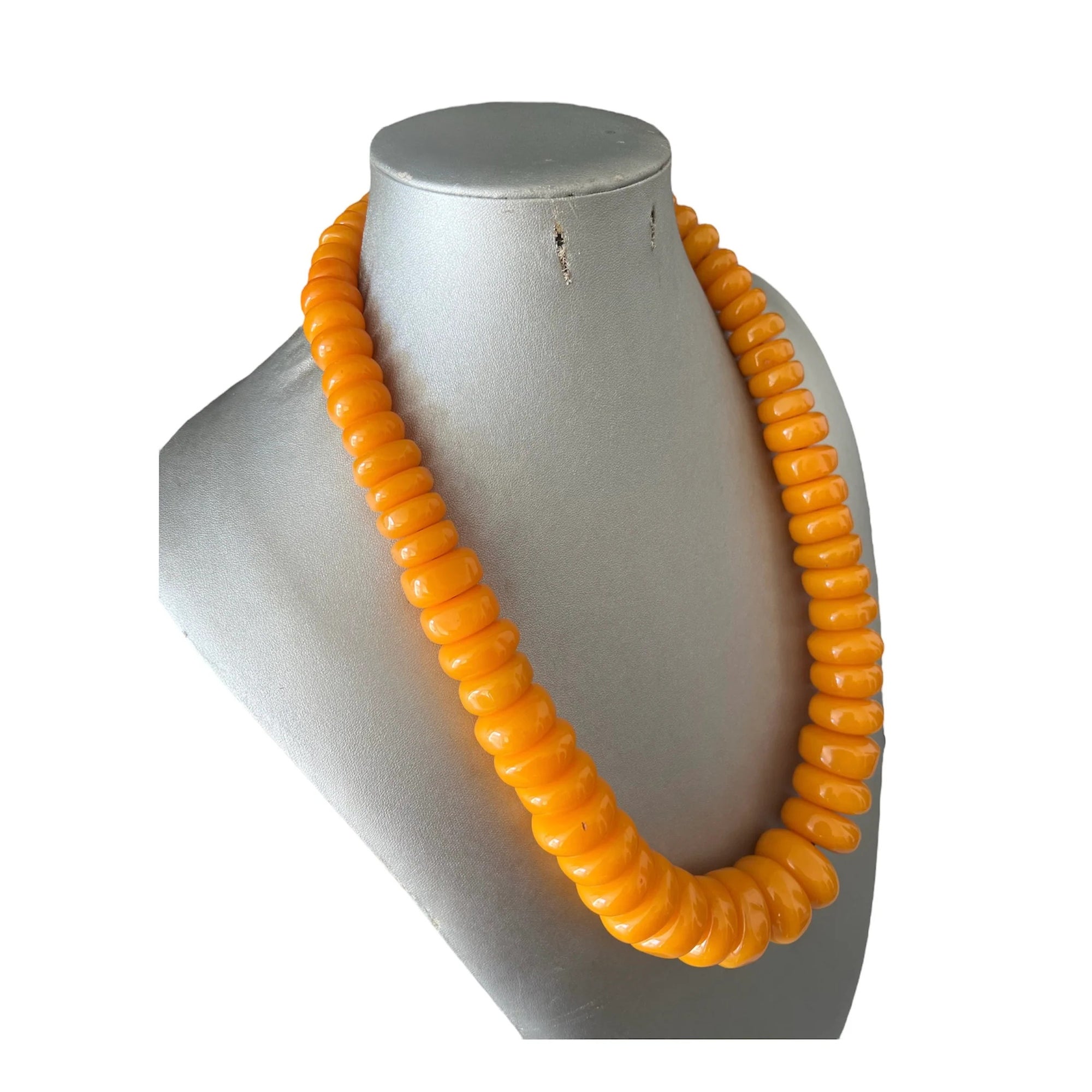 African Women's Orange Beaded Necklace side look