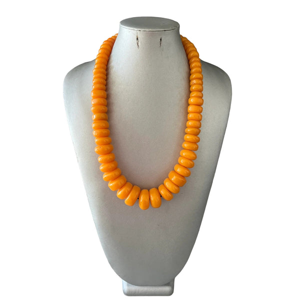 African Women's Orange Beaded Necklace front look