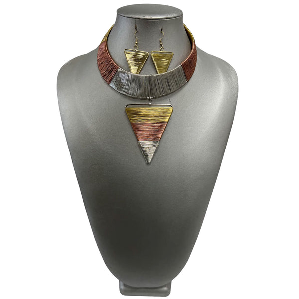 Women's Metal Choker With Large Pendant Necklace Set