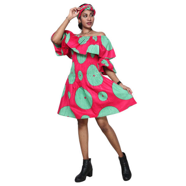 Off Shoulder Short Sleeve Mini Dress -- FI-3016