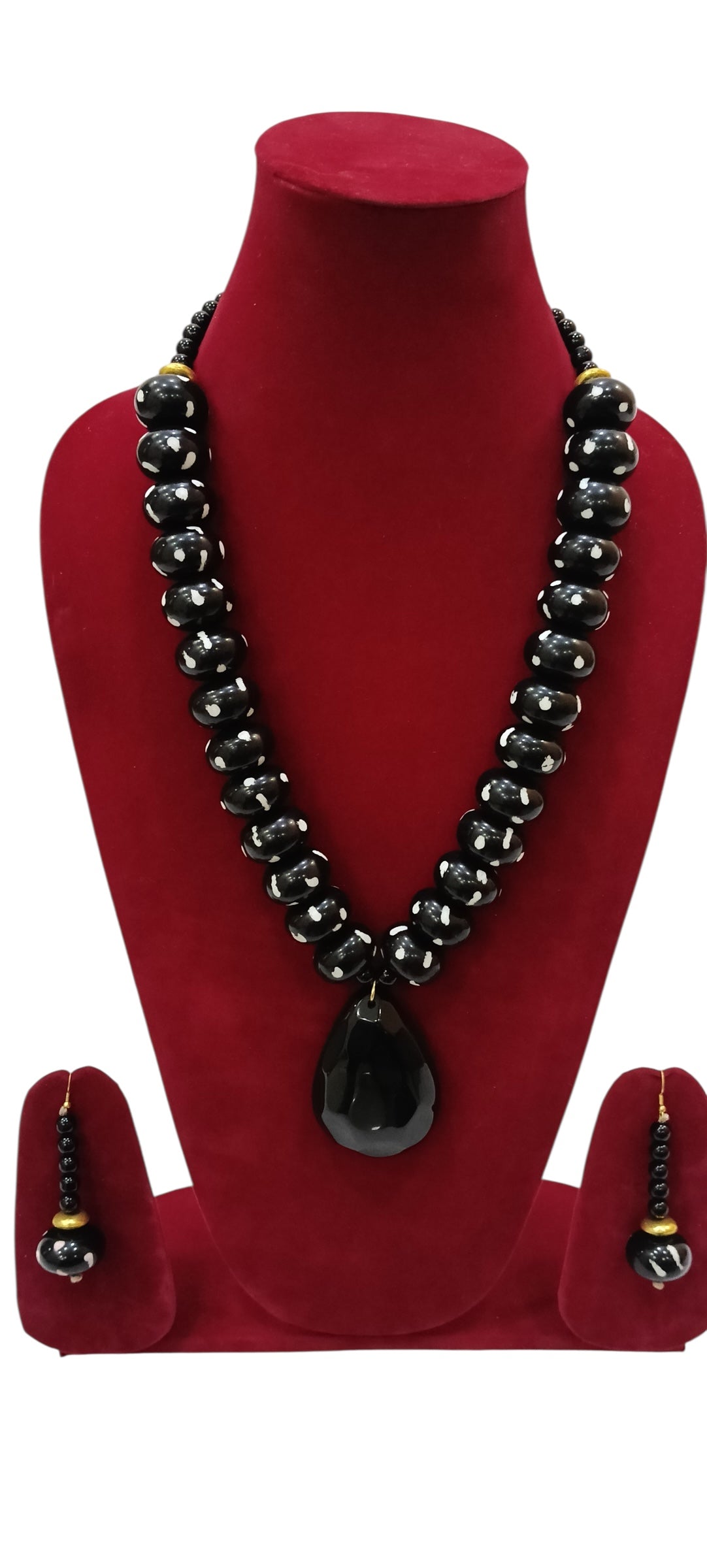 African Beaded Necklace Set with Large Pendant