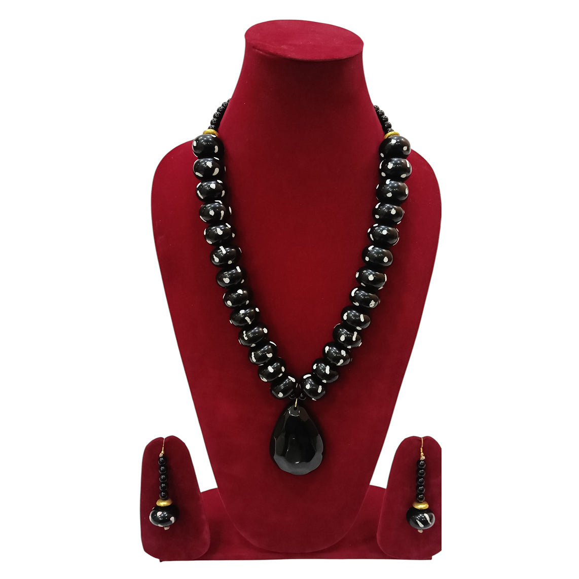 African Beaded Necklace Set with Large Pendant