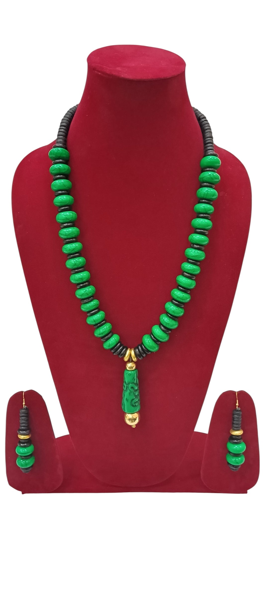 Solid Color Beaded Necklace Set with Long Pendant
