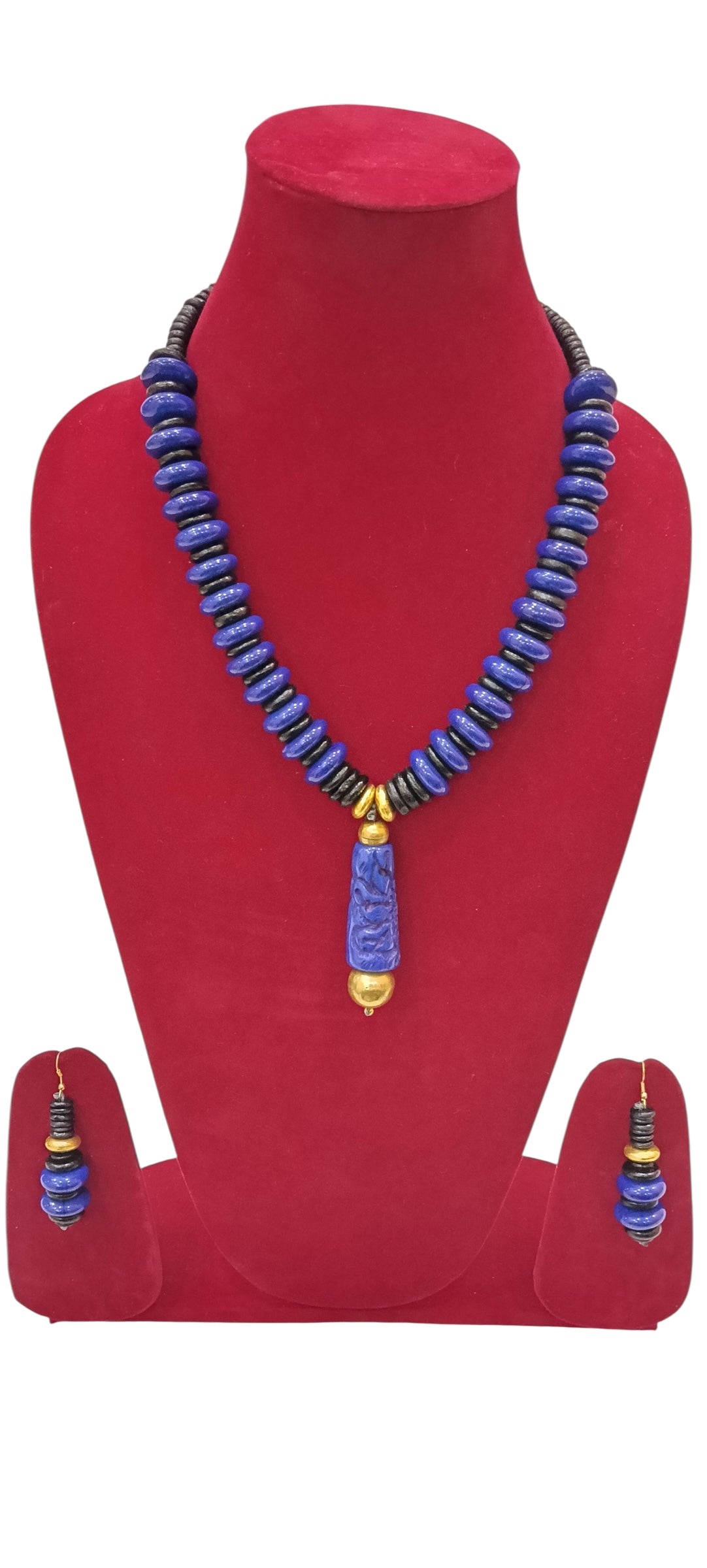 Solid Color Beaded Necklace Set with Long Pendant