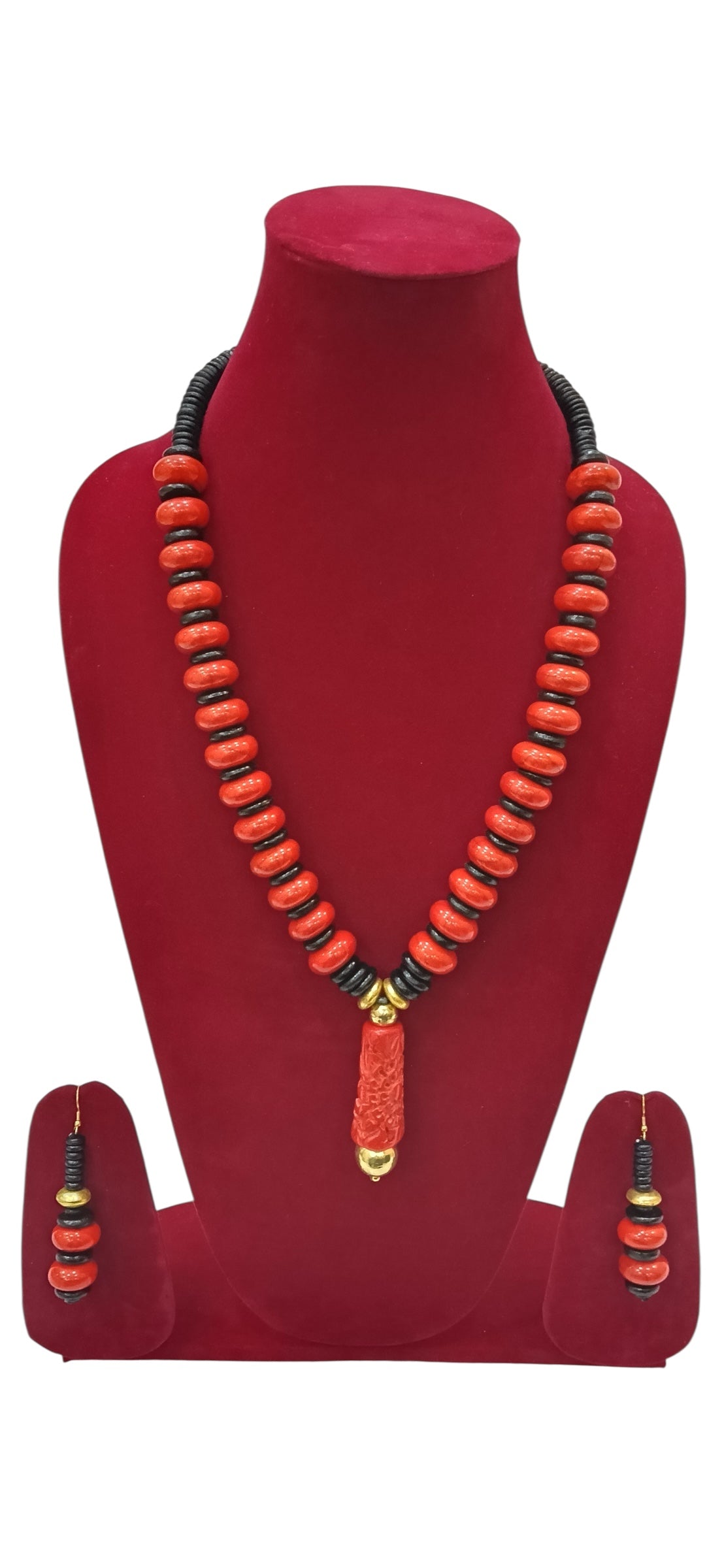 Solid Color Beaded Necklace Set with Long Pendant