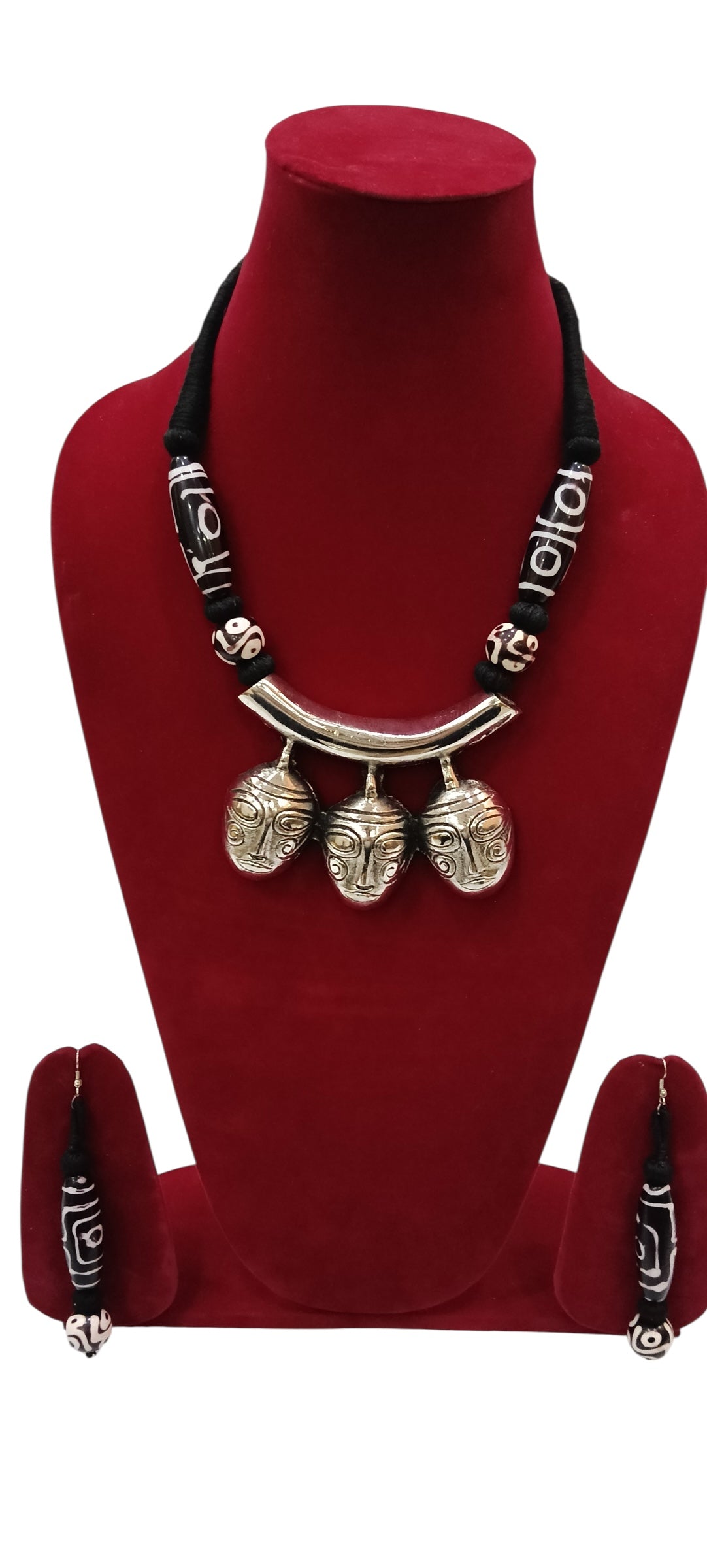 African 3 Head Necklace Set with Earrings