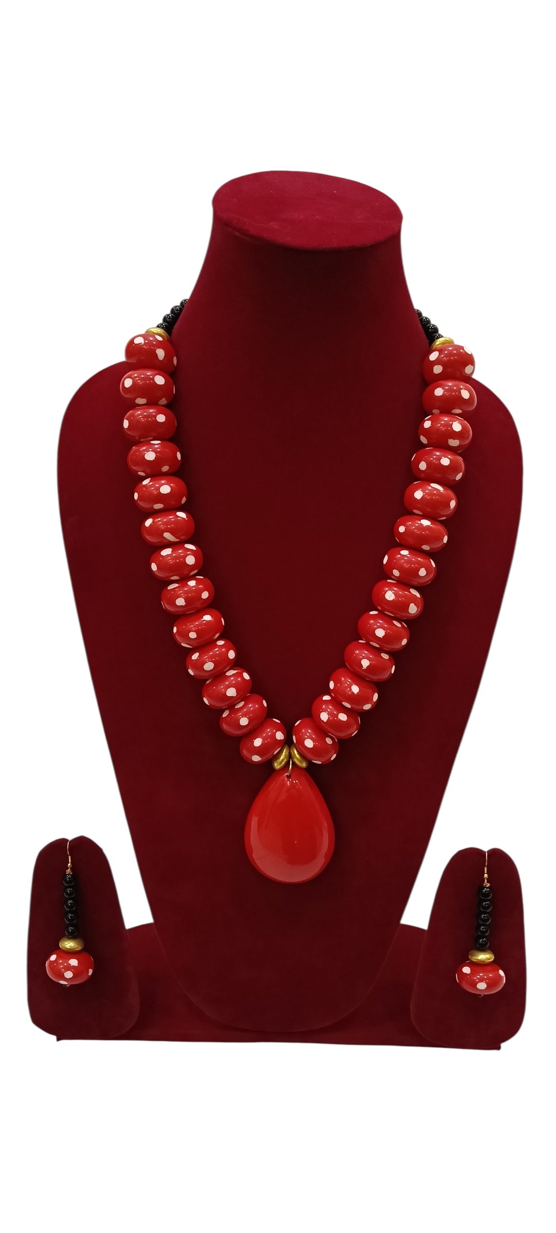 African Beaded Necklace Set with Large Pendant