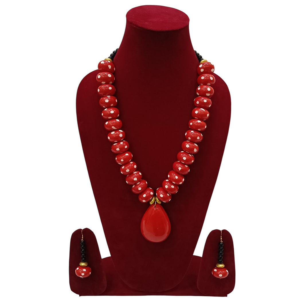 African Beaded Necklace Set with Large Pendant