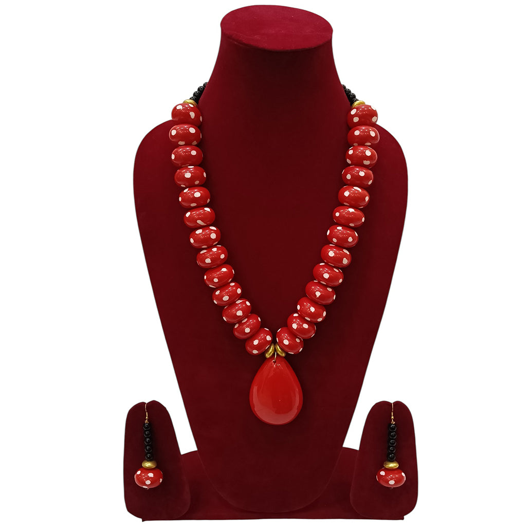 African Beaded Necklace Set with Large Pendant