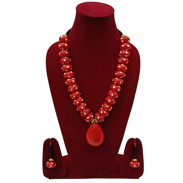 African Beaded Necklace Set with Large Pendant