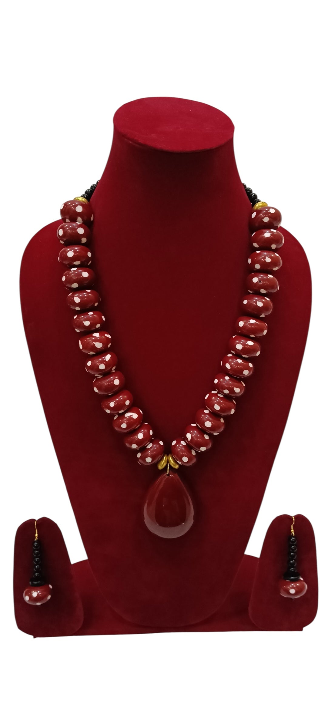 African Beaded Necklace Set with Large Pendant