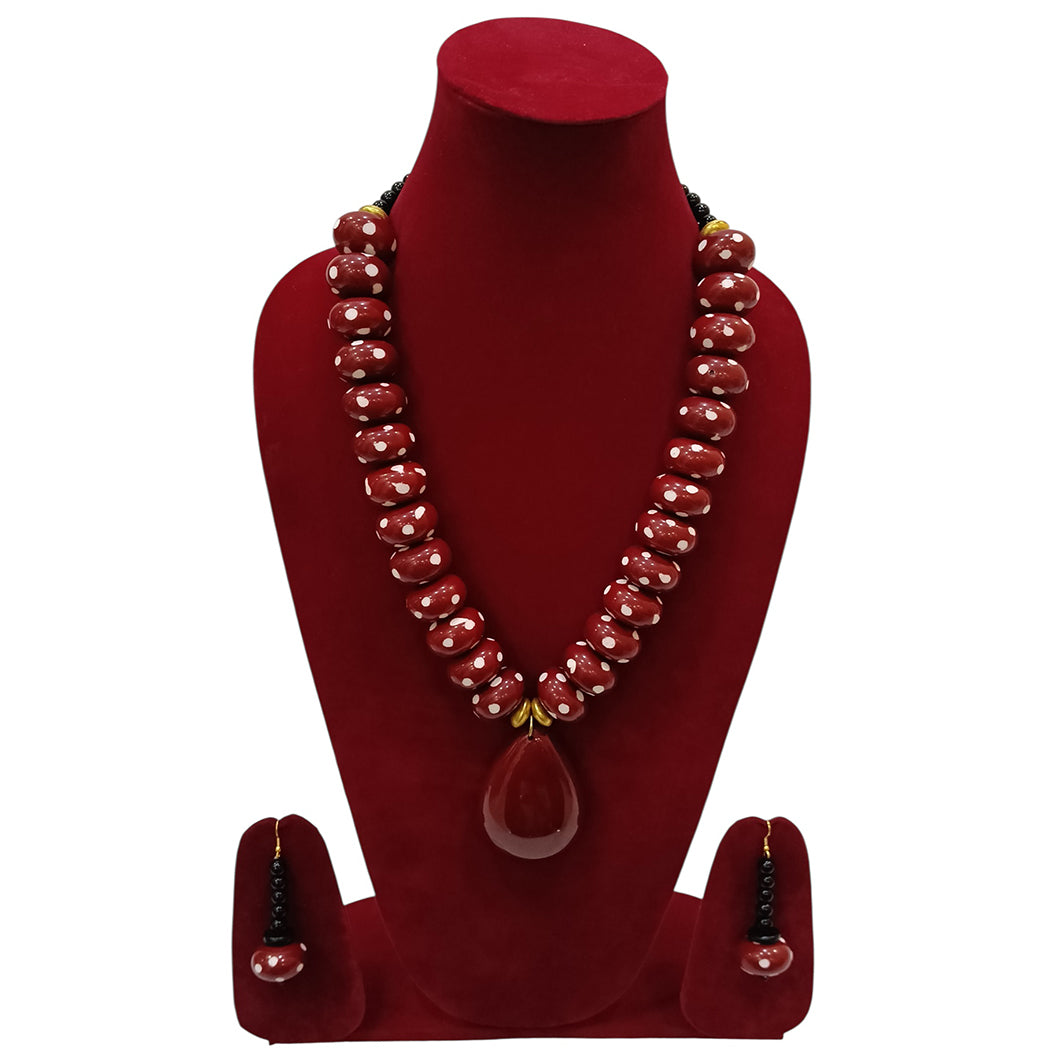 African Beaded Necklace Set with Large Pendant