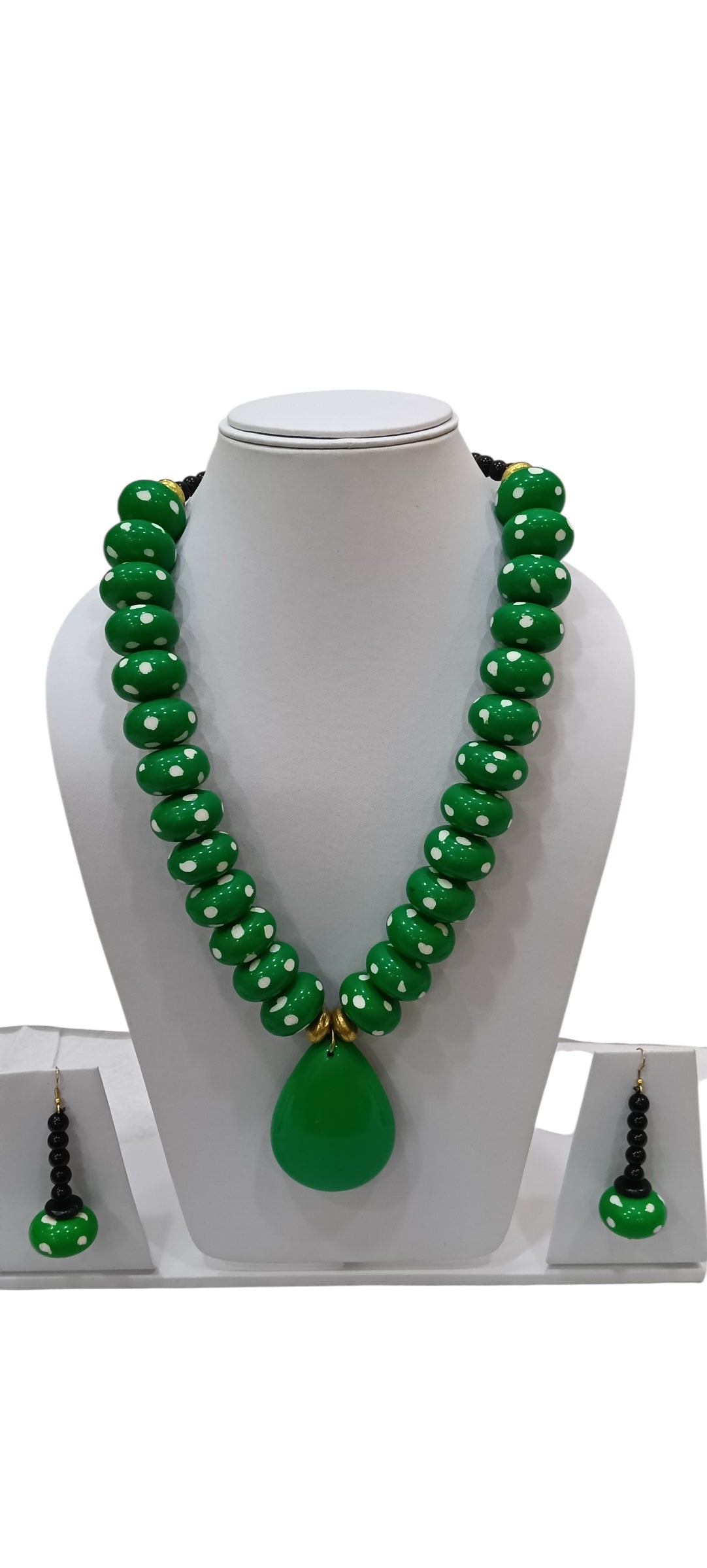 African Beaded Necklace Set with Large Pendant