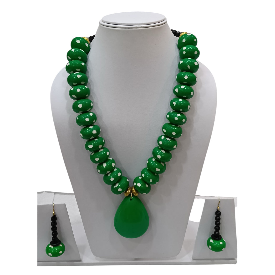 African Beaded Necklace Set with Large Pendant