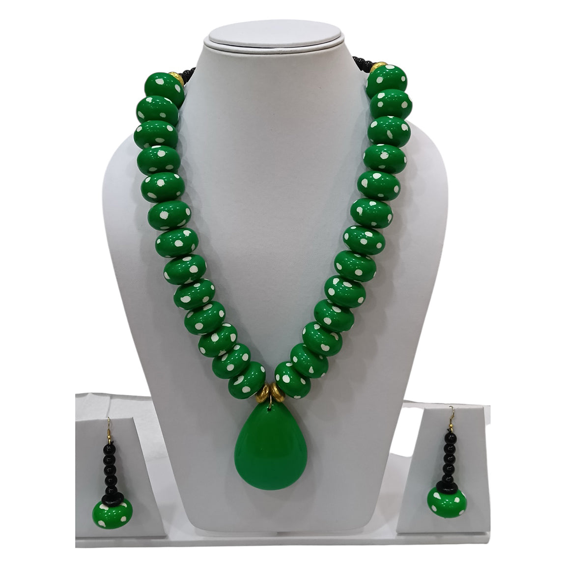 African Beaded Necklace Set with Large Pendant