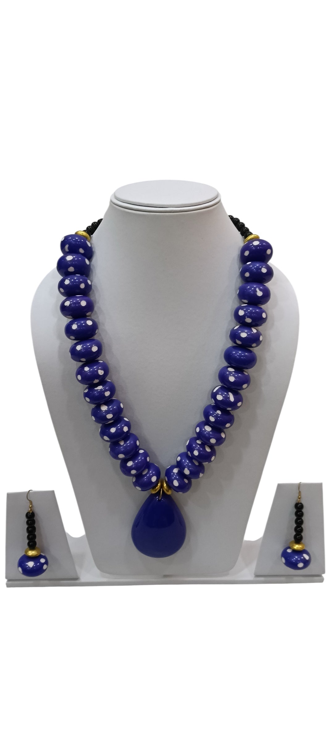 African Beaded Necklace Set with Large Pendant
