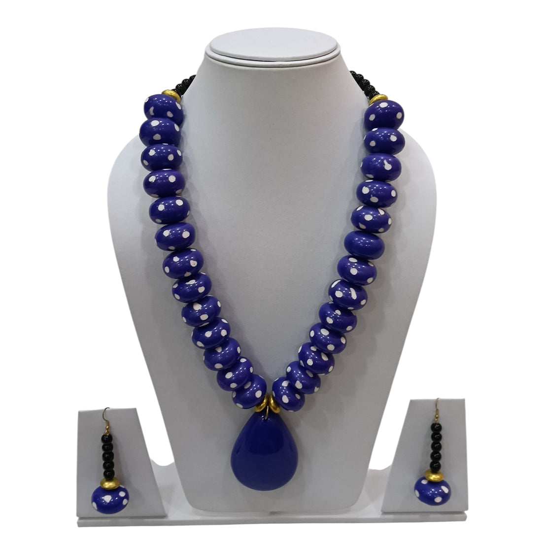 African Beaded Necklace Set with Large Pendant