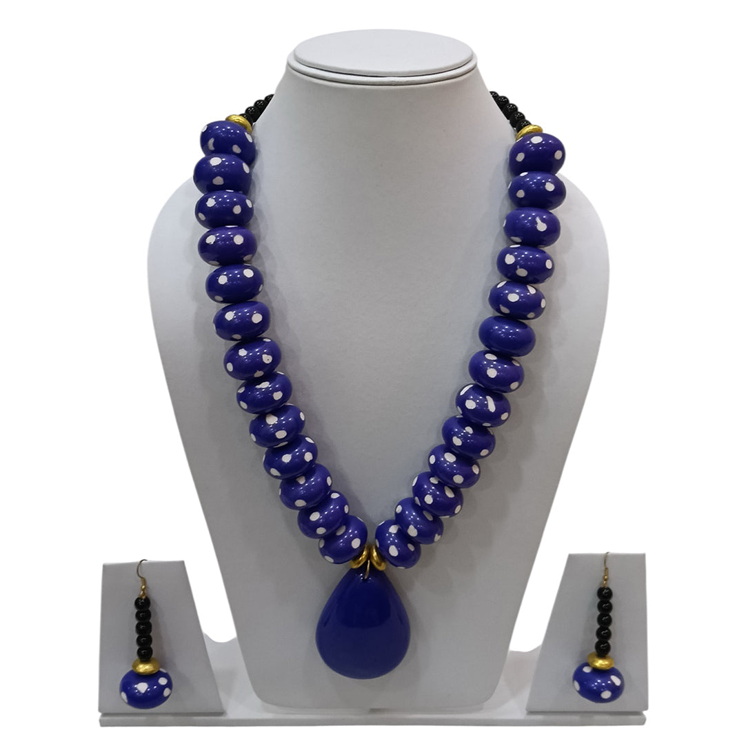 African Beaded Necklace Set with Large Pendant