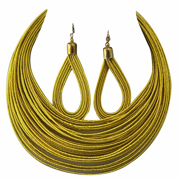 Women's 60 Line Strand Fabric Necklace and Earrings Set