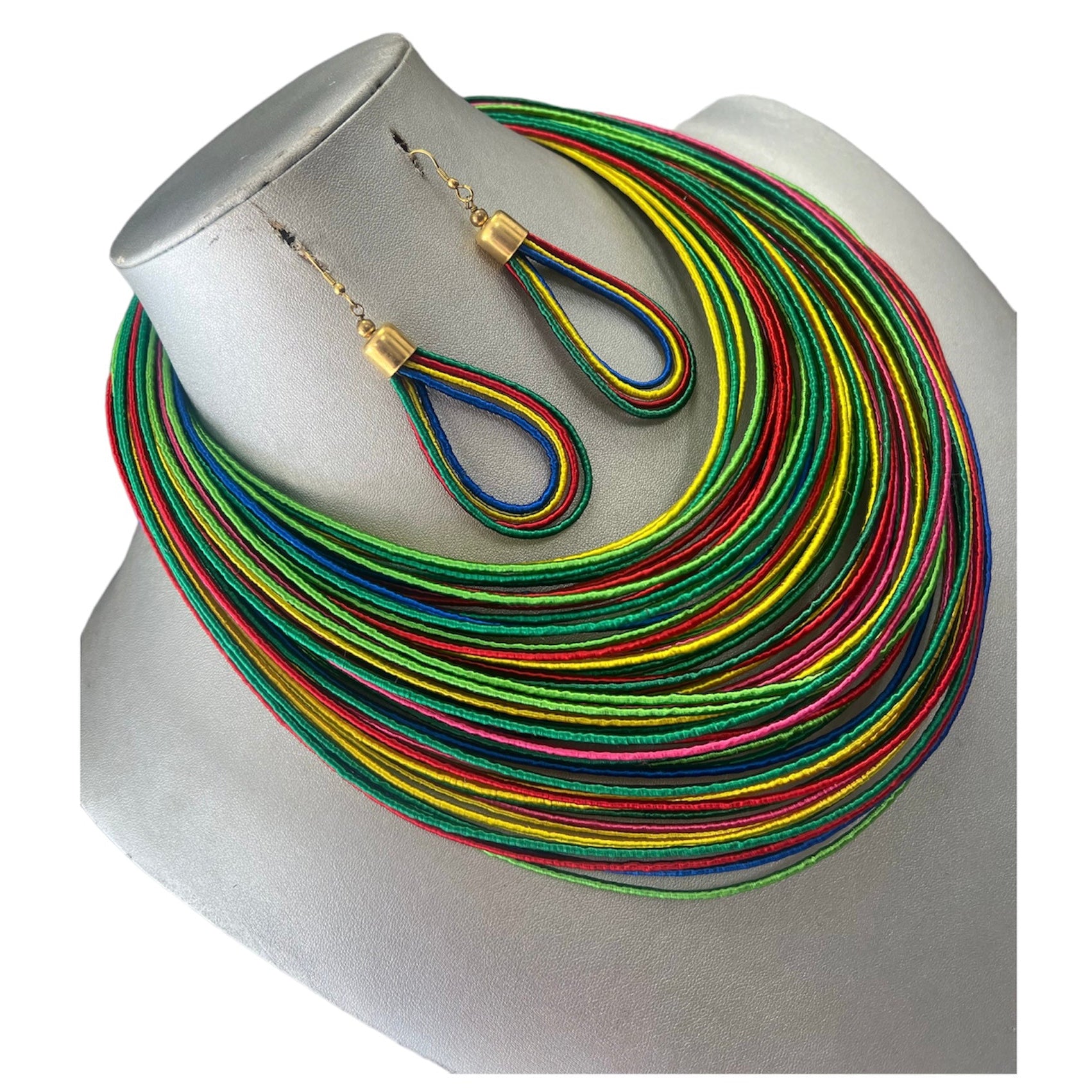 African Multi Strand Layered Necklace -- 60 Lines -- Jewelry 62 side look