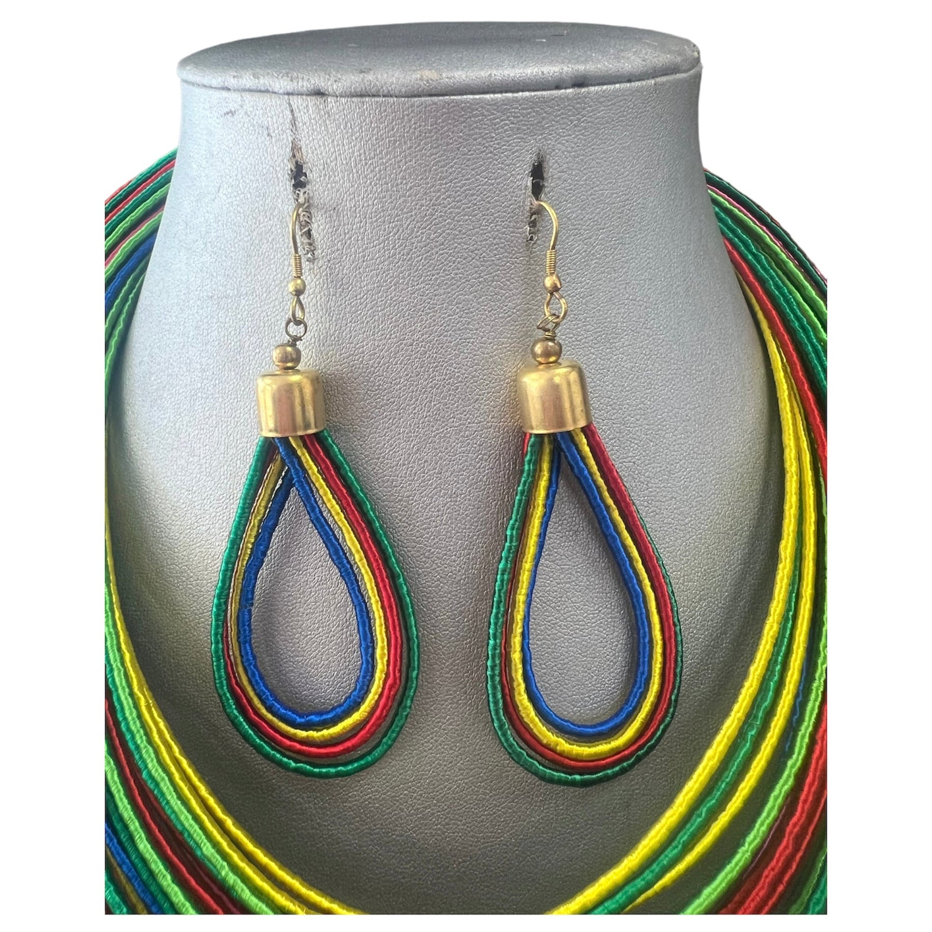 African Multi Strand Layered Necklace -- 60 Lines -- Jewelry 62 earings