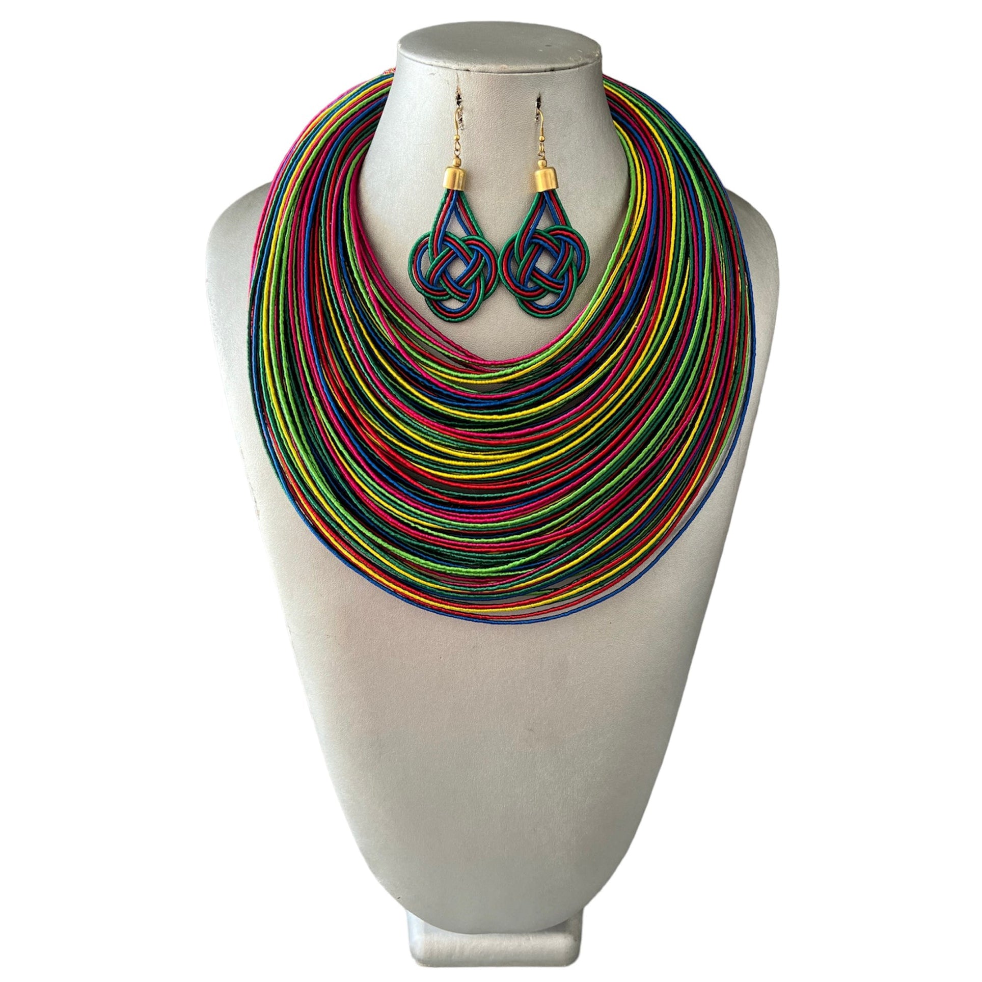 Women's TriColor Layered Necklace with Earrings Set -- 120 Lines