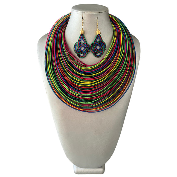 Women's TriColor Layered Necklace with Earrings Set multicolor set