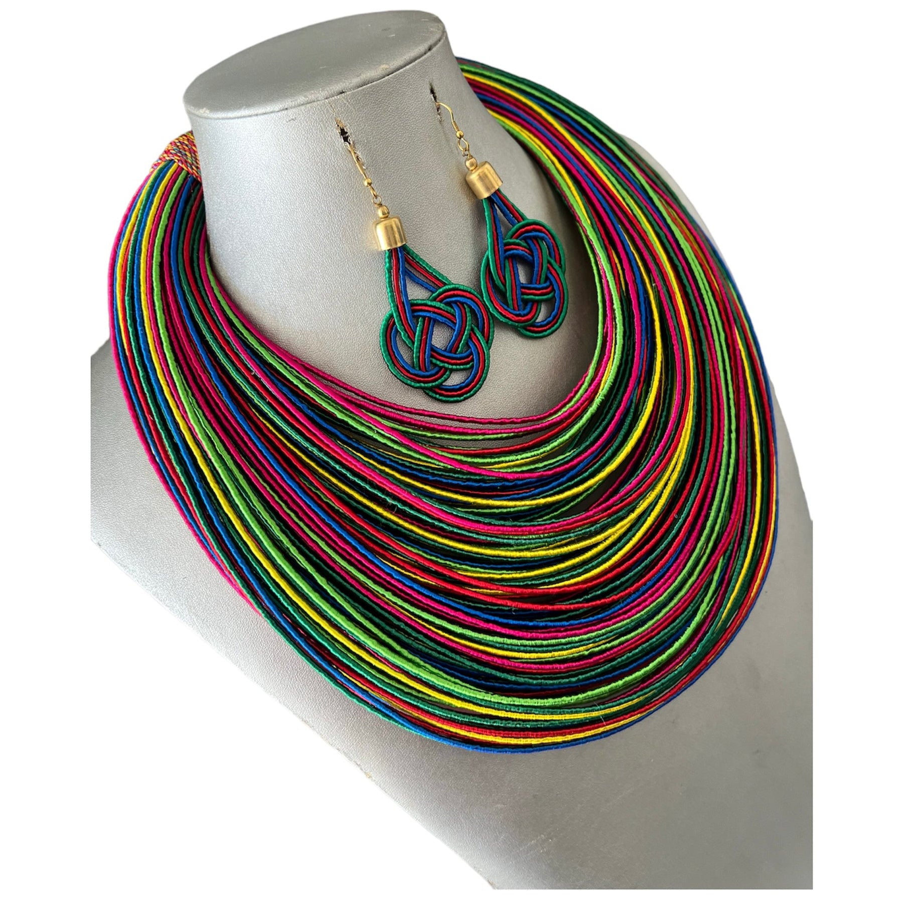 Women's TriColor Layered Necklace with Earrings Set -- 120 Lines