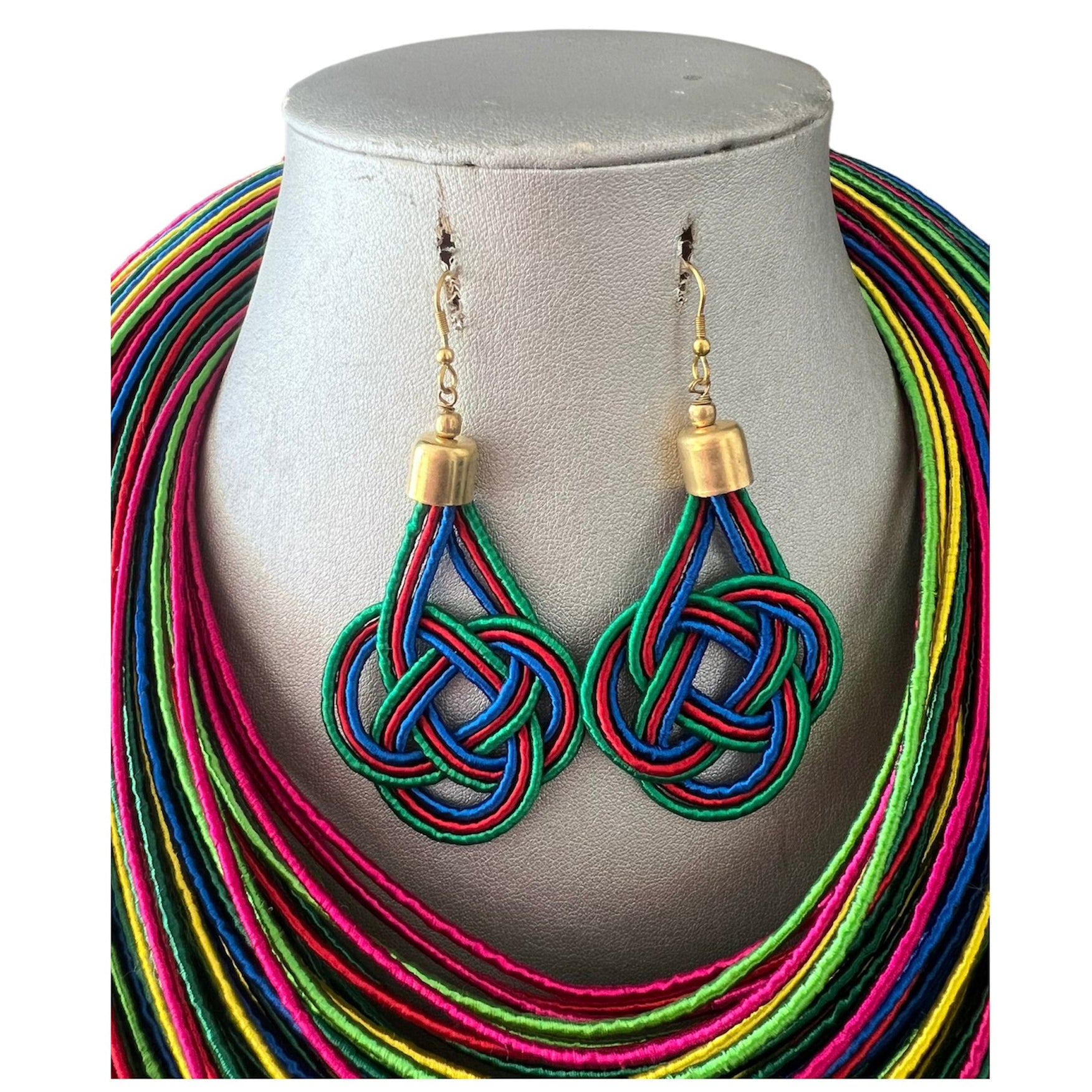 Women's TriColor Layered Necklace - Earrings Set