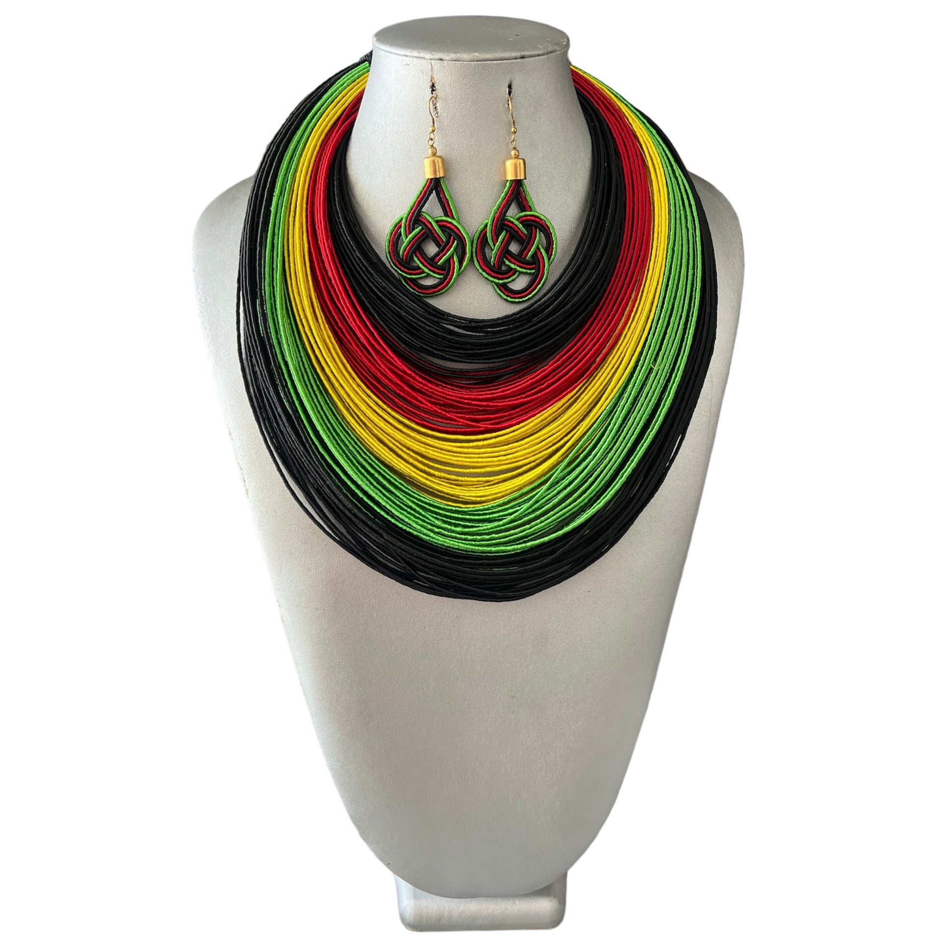 Women's TriColor Layered Necklace with Earrings Set -- 120 Lines