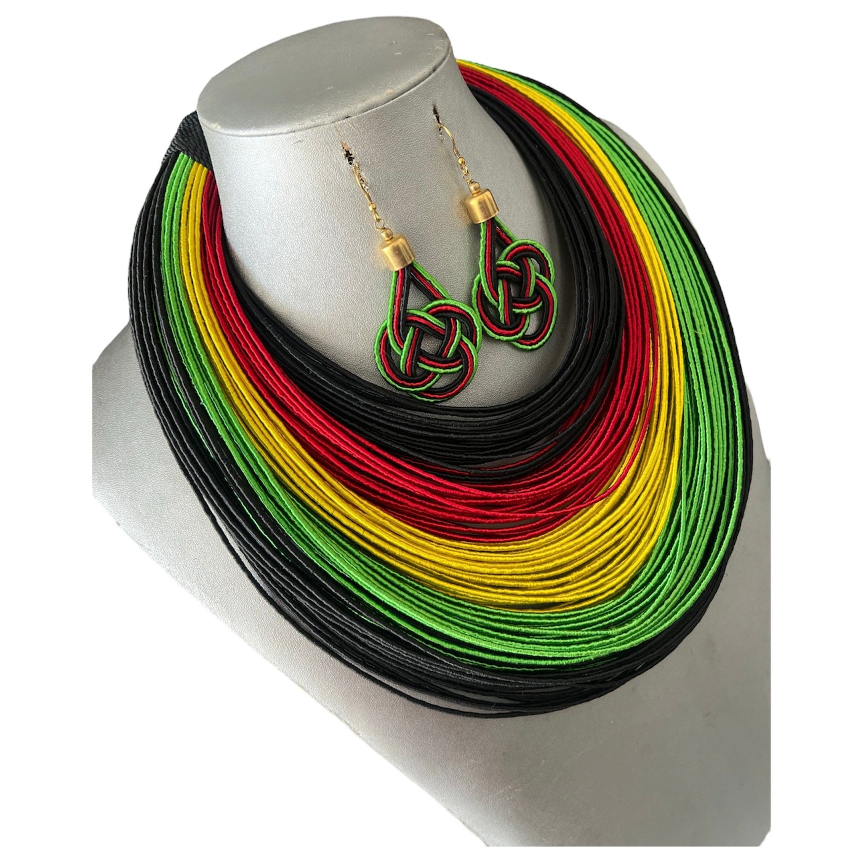 Women's TriColor Layered Necklace with Earrings Set -- 120 Lines