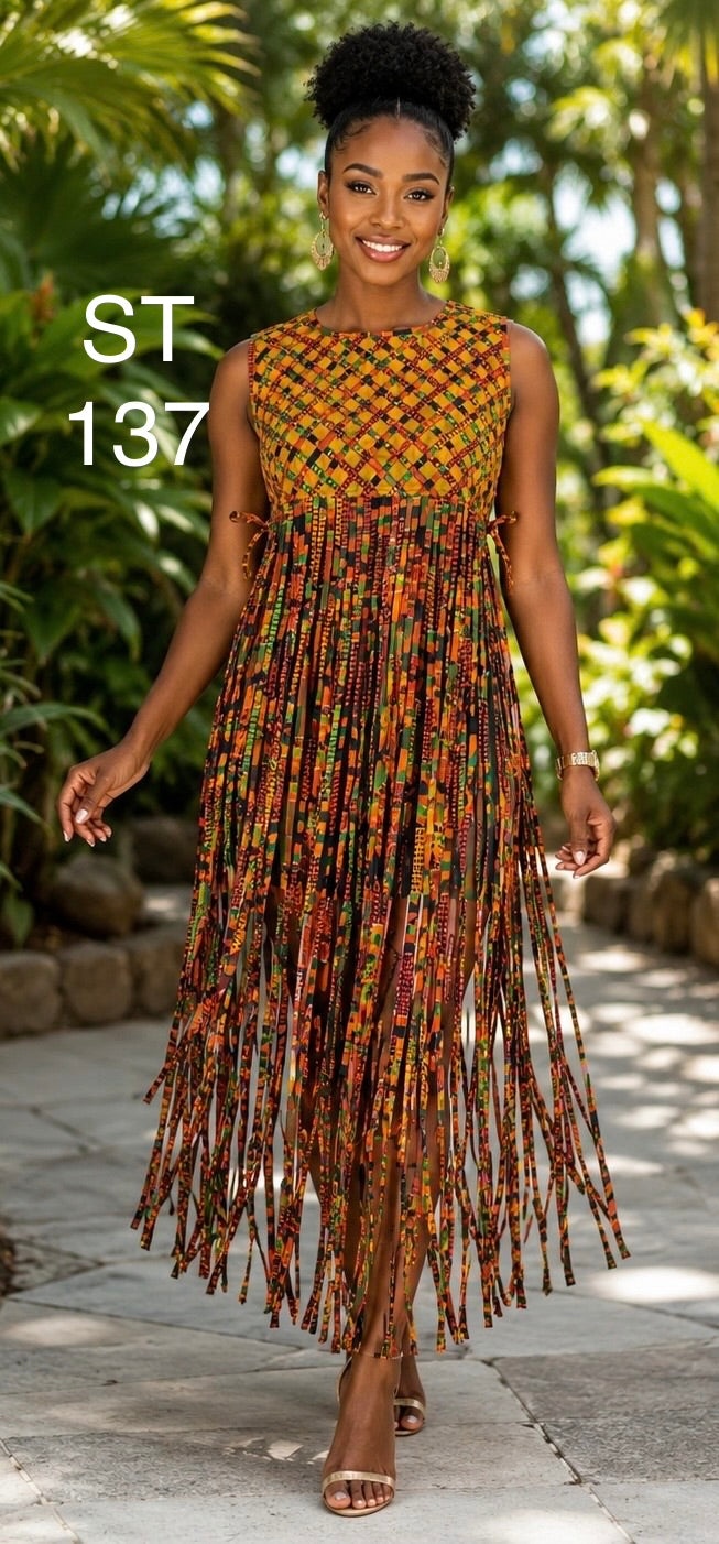 Women's African Print Fringe Top -- ST137