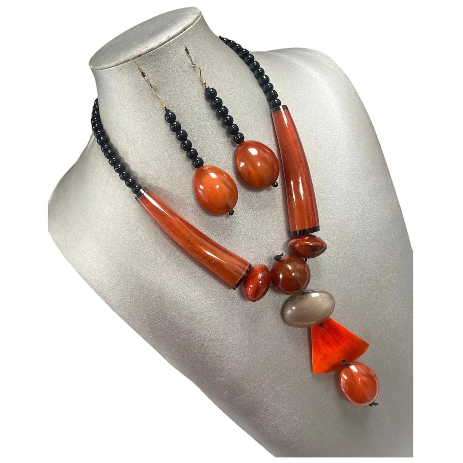 African Women's Wooden Toggle Necklace Set -- Jewelry 63