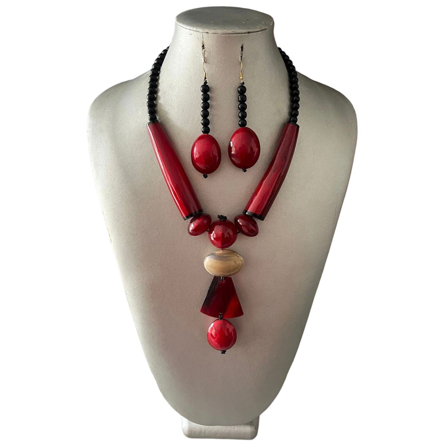 African Women's Wooden Toggle Necklace Set -- Jewelry 63