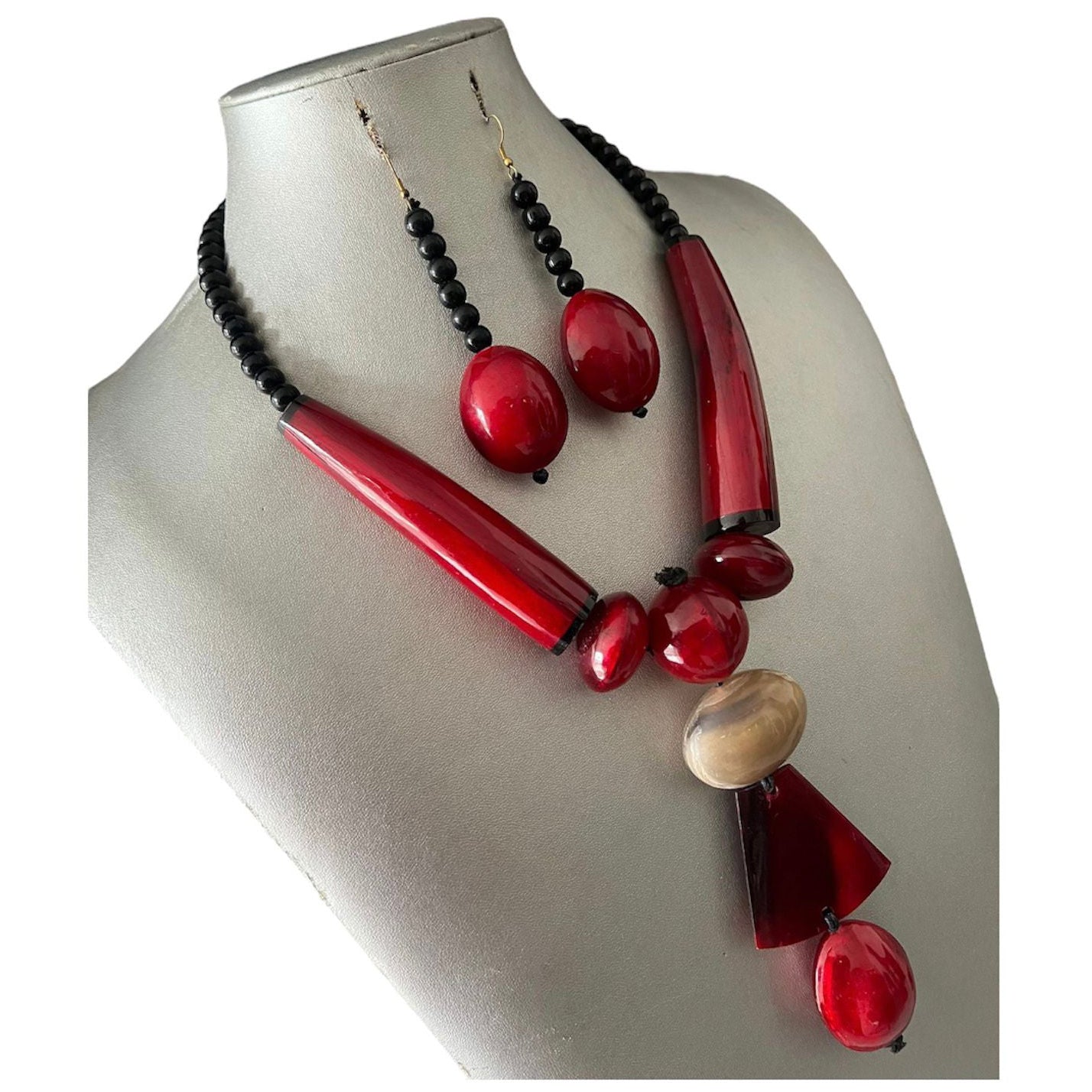 African Women's Wooden Toggle Necklace Set -- Jewelry 63