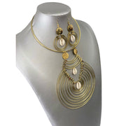 African Gold Metal Disc Necklace Set with Cowrie Shell -- Jewelry A34