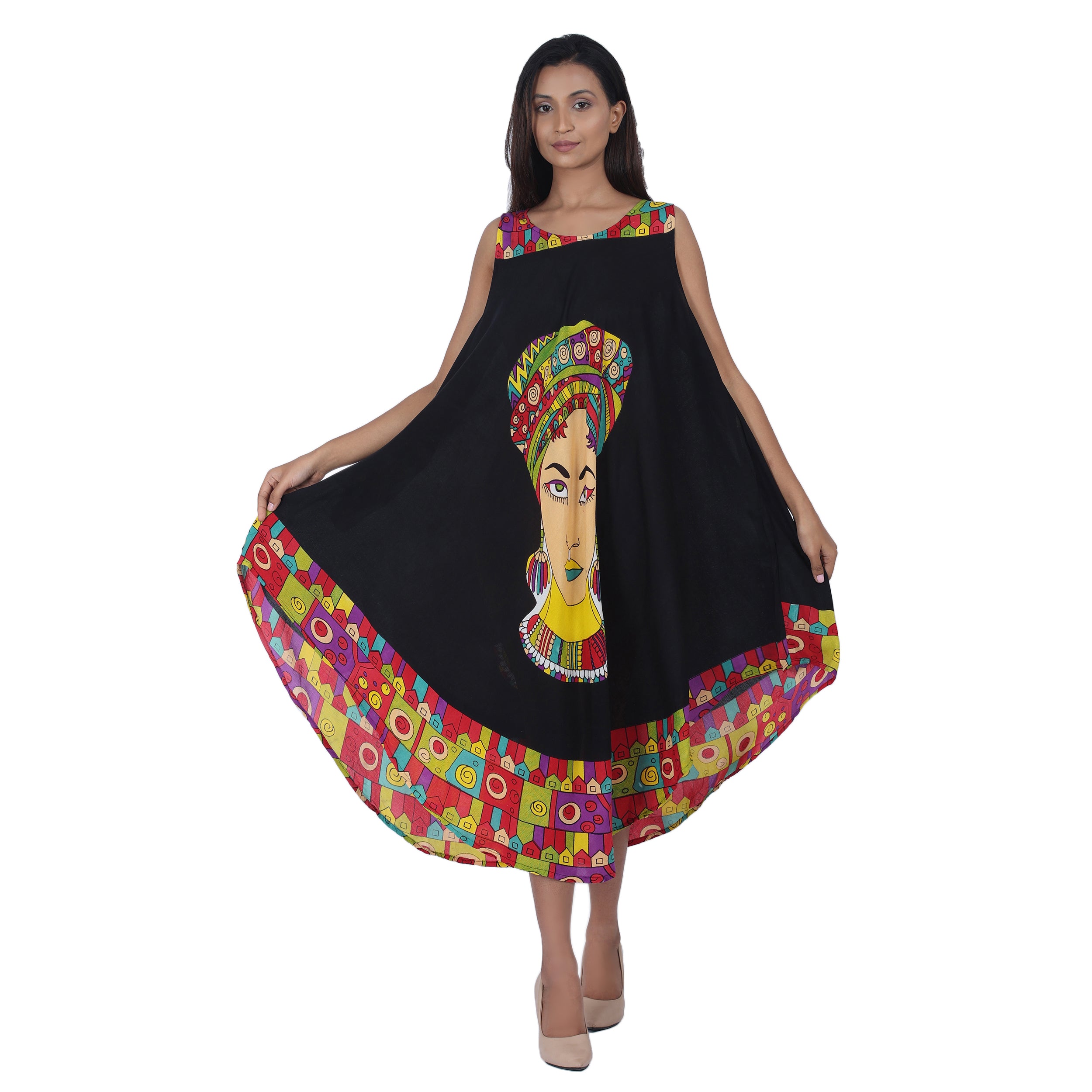 Women's African Kaftan with Woman Head - BLack
