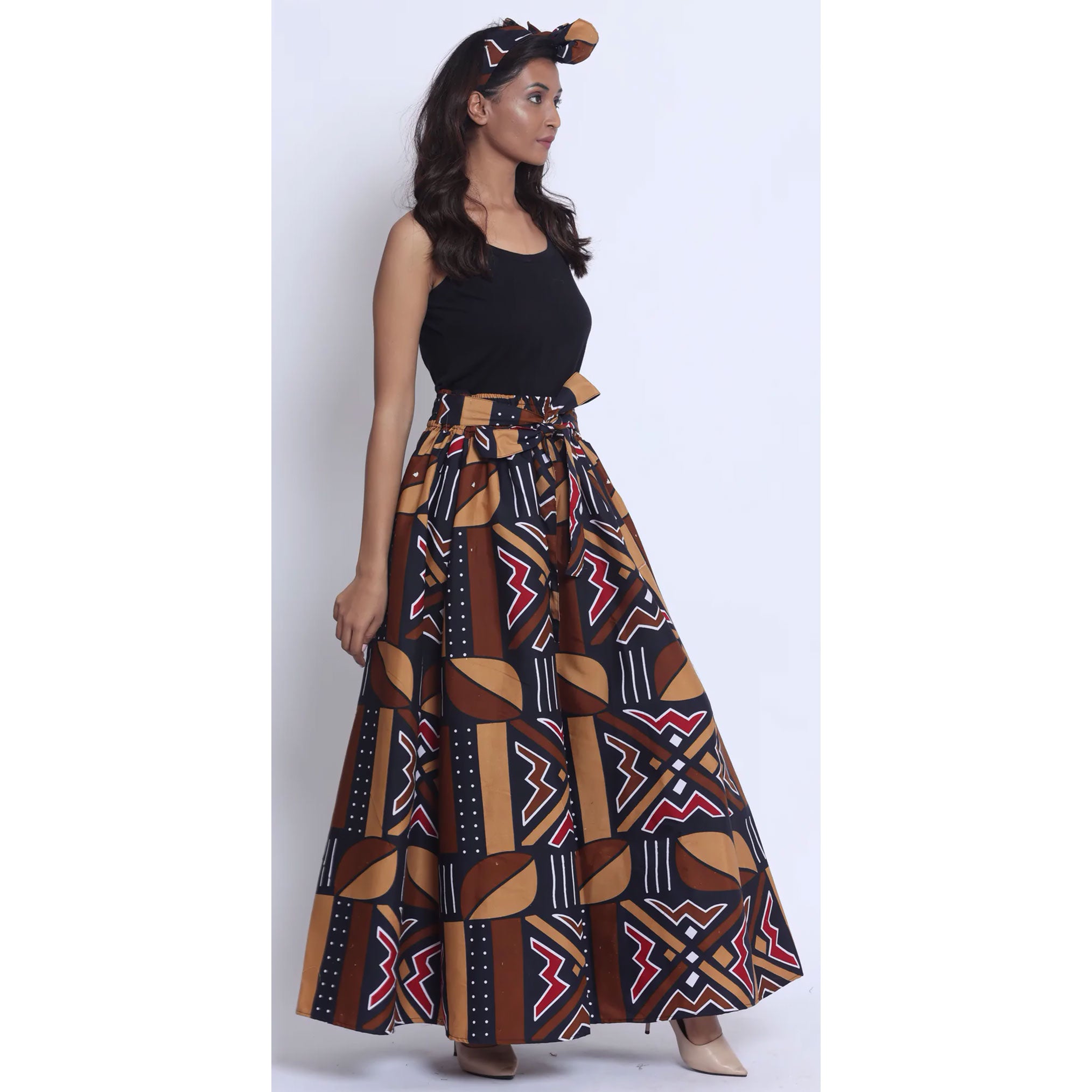 Women's Printed 8 Panel Maxi Skirt with Headwrap -- OM-40R