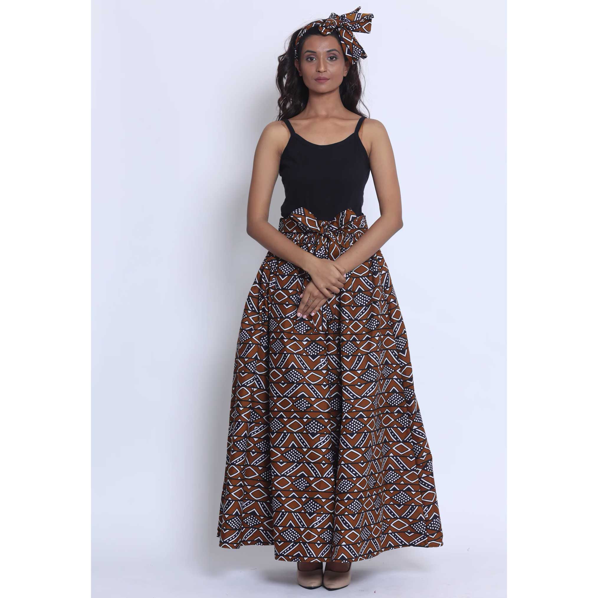 Women's Printed 8 Panel Maxi Skirt with Headwrap -- OM-40R